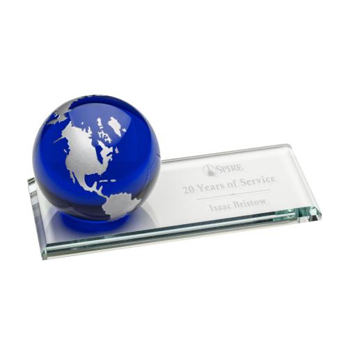 Awards and Plaques - Crystal Trophies - Dougherty Blue Globe Crystal Trophy