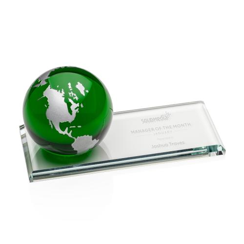 Awards and Plaques - Crystal Trophies - Dougherty Green Globe Crystal Trophy