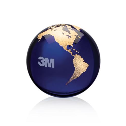 Awards and Plaques - Crystal Trophies - Globe Paperweight - Blue