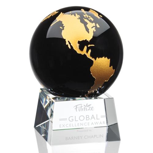Awards and Plaques - Crystal Trophies - Avila Black Globe Crystal Trophy
