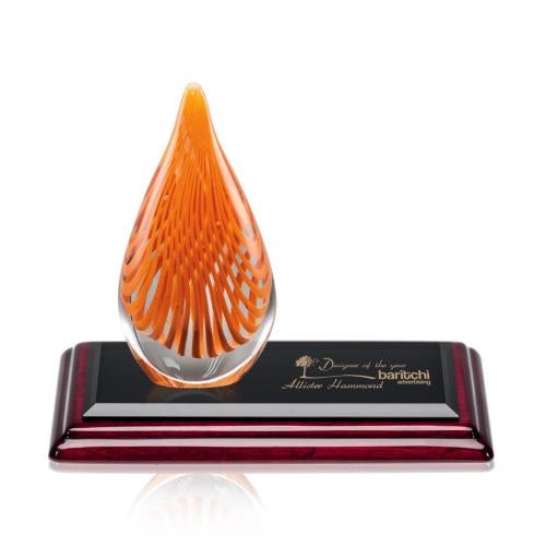 Awards and Plaques - Glass Trophies - Art Glass Trophies - Vargas Tear Drop on Rosewood Base Glass Trophy