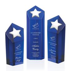 Shields Silver Star Blue Polygon Crystal Trophy - Crystal Trophies