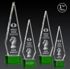 Cullen 3D on Half Round Base Green Crystal Trophy - Crystal Trophies
