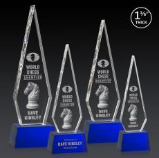 Cullen 3D on Small Base Blue Crystal Trophy - Crystal Trophies