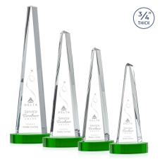 Womack Tower on Alberton Base Green Towers Crystal Trophy - Crystal Trophies