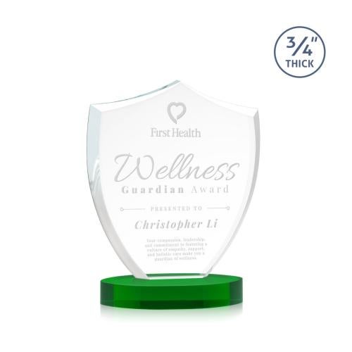 Awards and Plaques - Crystal Trophies - Escamilla Shield on Alberton Base - Green