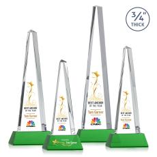 Womack Tower Full Color on Helton Base Green Towers Crystal Trophy - Crystal Trophies