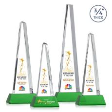 Womack Tower Full Color on Helton Base Green Towers Crystal Trophy - Custom Trophies
