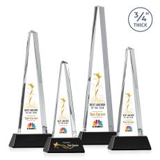 Womack Tower Full Color on Helton Base Black Towers Crystal Trophy - Crystal Trophies