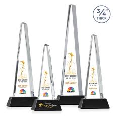 Womack Tower Full Color on Helton Base Black Towers Crystal Trophy - Custom Trophies