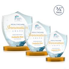 Escamilla Shield Full Color on Alberton Base Amber Unique Crystal Trophy - Custom Trophies