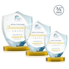 Escamilla Shield Full Color on Alberton Base Gold Unique Crystal Trophy - Crystal Trophies