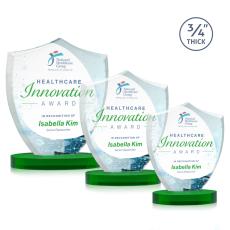 Escamilla Shield Full Color on Alberton Base Green Unique Crystal Trophy - Crystal Trophies