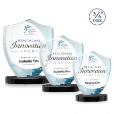 Employee Gifts - Escamilla Shield Full Color on Alberton Base Black Unique Crystal Trophy