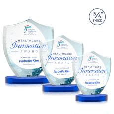 Escamilla Shield Full Color on Alberton Base Blue Unique Crystal Trophy - Crystal Trophies