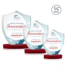 Escamilla Shield Full Color on Alberton Base Red Unique Crystal Trophy - Crystal Trophies