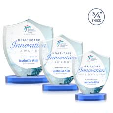 Escamilla Shield Full Color on Alberton Base Sky Blue Unique Crystal Trophy - Custom Trophies