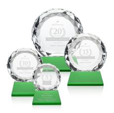 Milton on Pruitt Base Green Circle Crystal Trophy - Crystal Trophies