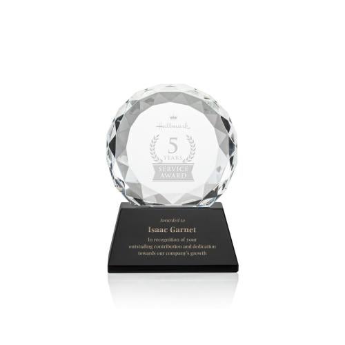 Awards and Plaques - Crystal Trophies - Milton on Helton Base Black Circle Crystal Trophy