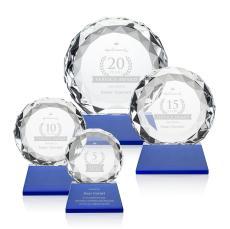 Milton on Pruitt Base Blue Circle Crystal Trophy - Crystal Trophies