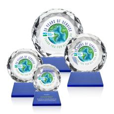 Milton Full Color on Pruitt Base Blue Circle Crystal Trophy - Crystal Trophies