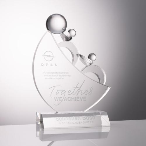 Awards and Plaques - Crystal Trophies - Teamwork Globe Crystal Trophy