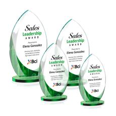 Vernon Full Color Green Flame Crystal Trophy - Custom Trophies