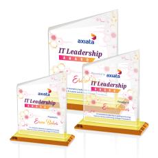 Saucedo Full Color Amber Peaks Crystal Trophy - Crystal Trophies