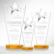 Mantella Chrome Star Amber Polygon Crystal Trophy - Crystal Star Trophies