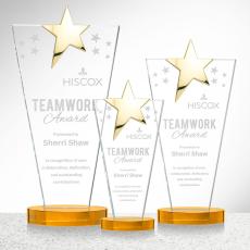 Mantella Gold Star Amber Polygon Crystal Trophy - Trophies