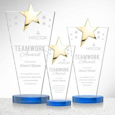 Mantella Gold Star Sky Blue Polygon Crystal Trophy - Crystal Star Trophies