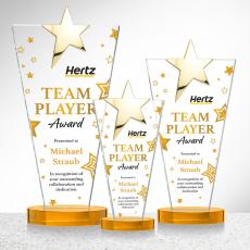Mantella Gold Star Full Color Amber Polygon Crystal Trophy - Trophies