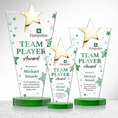 Mantella Gold Star Full Color Green Polygon Crystal Trophy - Crystal Star Trophies