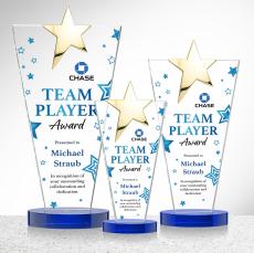 Mantella Gold Star Full Color Blue Polygon Crystal Trophy - Trophies