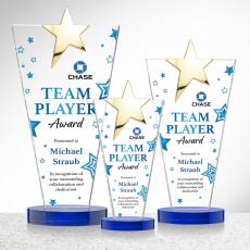 Mantella Gold Star Full Color Blue Polygon Crystal Trophy - Star Trophies