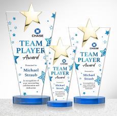 Mantella Gold Star Full Color Sky Blue Polygon Crystal Trophy - Trophies
