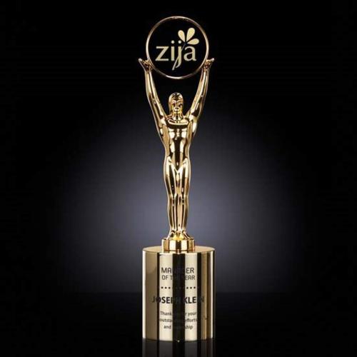Trophies - Premium Metal Trophies - Logan Circle on Cylinder Metal Trophy