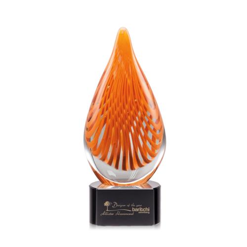 Awards and Plaques - Glass Trophies - Art Glass Trophies - Vargas on Half Round Base Black Tear Drop Glass Trophy
