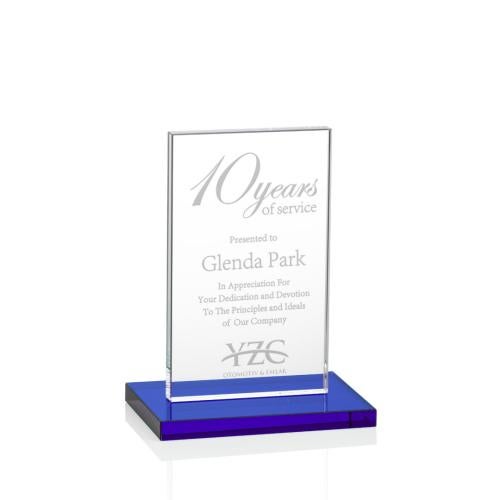 Awards and Plaques - Crystal Trophies - Riggs Blue Rectangle Crystal Trophy