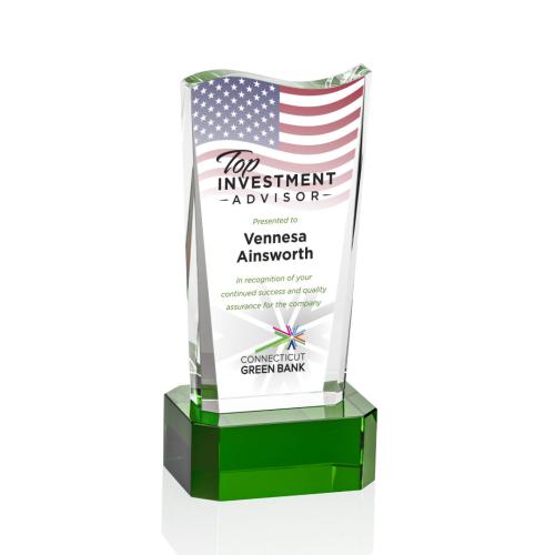 Awards and Plaques - Crystal Trophies - McCord Full Color on Base Green Unique Crystal Trophy