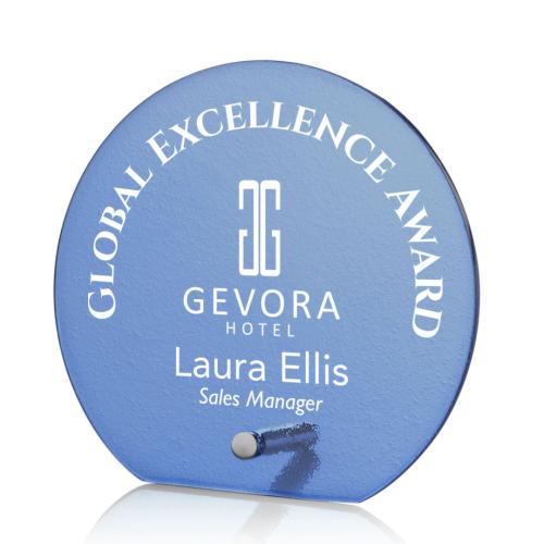 Awards and Plaques - Glass Trophies - Nieves Blue Silver Circle Glass Trophy