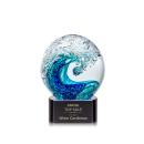 Ocean Wave on Half Round Black Globe Glass Trophy