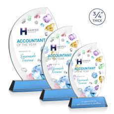 Oakes Full Color on Helton Base Sky Blue Flame Crystal Trophy - Custom Trophies