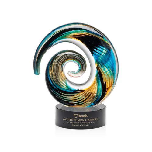 Awards and Plaques - Glass Trophies - Art Glass Trophies - Gleason on Lockwood Black Circle Glass Trophy