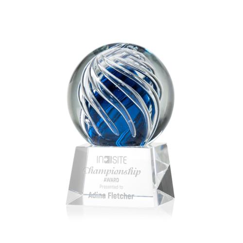 Awards and Plaques - Glass Trophies - Art Glass Trophies - Truong on Small Crystal Base Clear Globe Glass Trophy