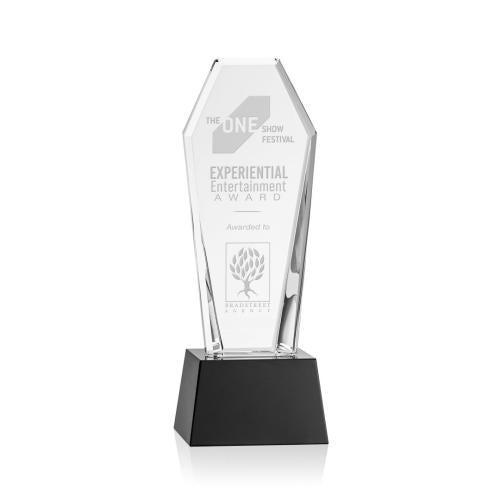 Awards and Plaques - Crystal Trophies - Thorpe Towers on Base- Black Crystal Trophy