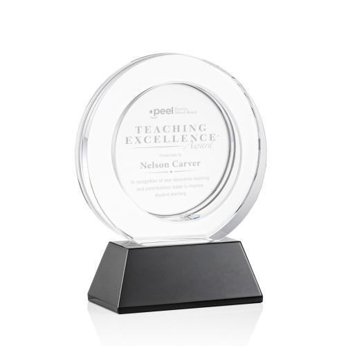 Awards and Plaques - Crystal Trophies - Napier on Base Black Circle Crystal Trophy