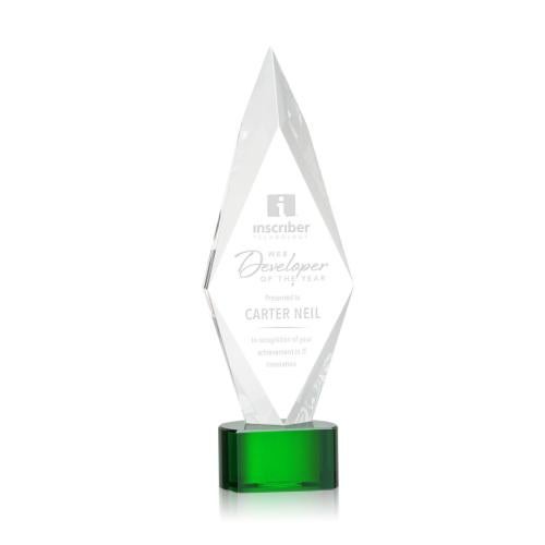 Awards and Plaques - Crystal Trophies - Kendrick on Half Round Base Green Crystal Trophy