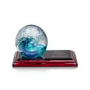 Ocean Wave Globe on Rosewood Base Glass Trophy