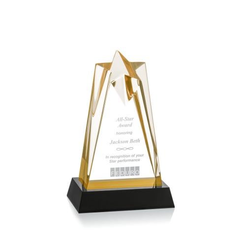 Awards and Plaques - Acrylic Trophies - Hammer Star On Base Gold Acrylic Trophy